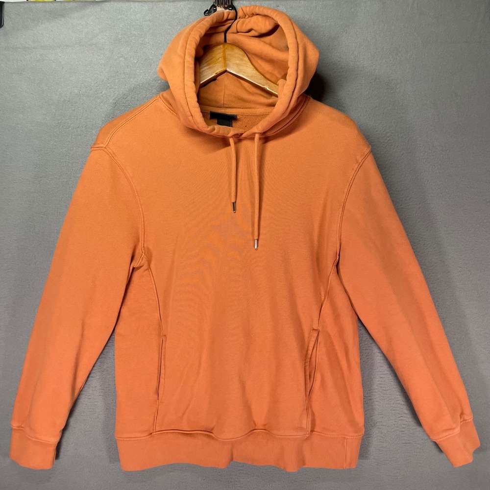 H&M Hoodie Mens Large Orange Pullover Cotton Slim Fit Casual